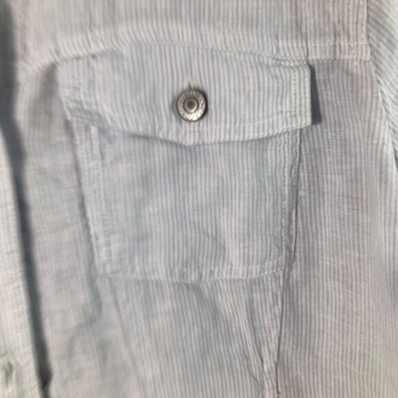 Womens Jones & Co Striped Linen Jacket White Blue 1X Linen Pockets - Picture 7 of 10